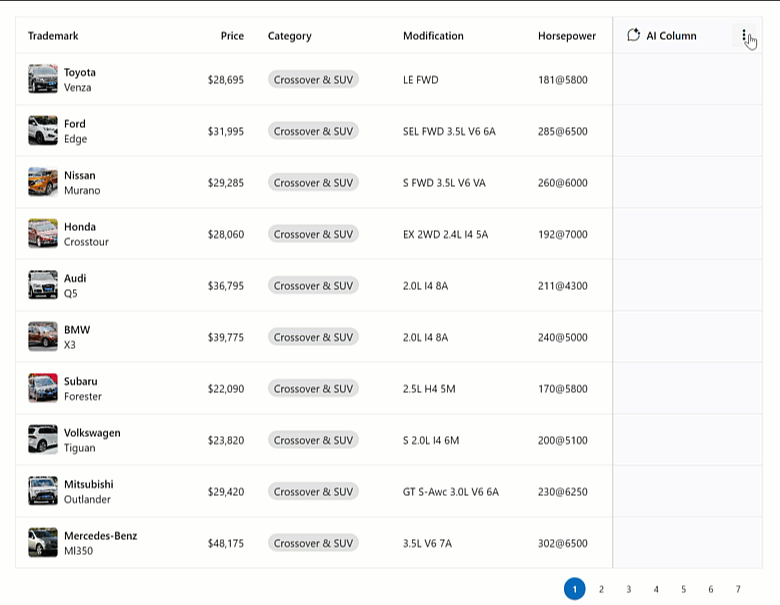 DevExtreme DataGrid AI Column prompt editing