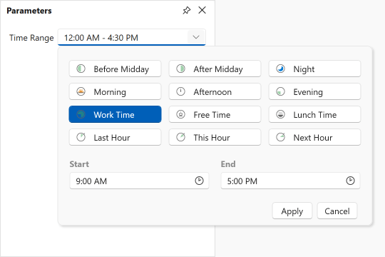 Time Range Parameter Editors